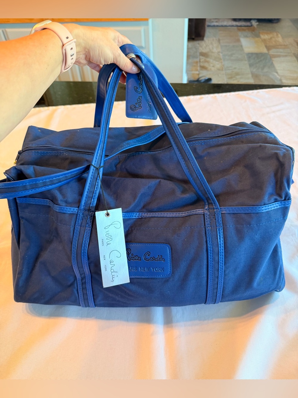 Vintage 1970s RARE NWT Pierre Cardin Blue Canvas Duffel Orig Lock Tag